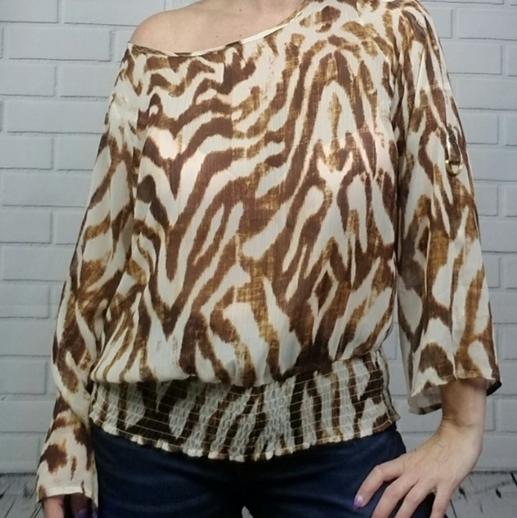 Fever Tops - Fever Long Sleeve Animal Print BOHO Blouse XL